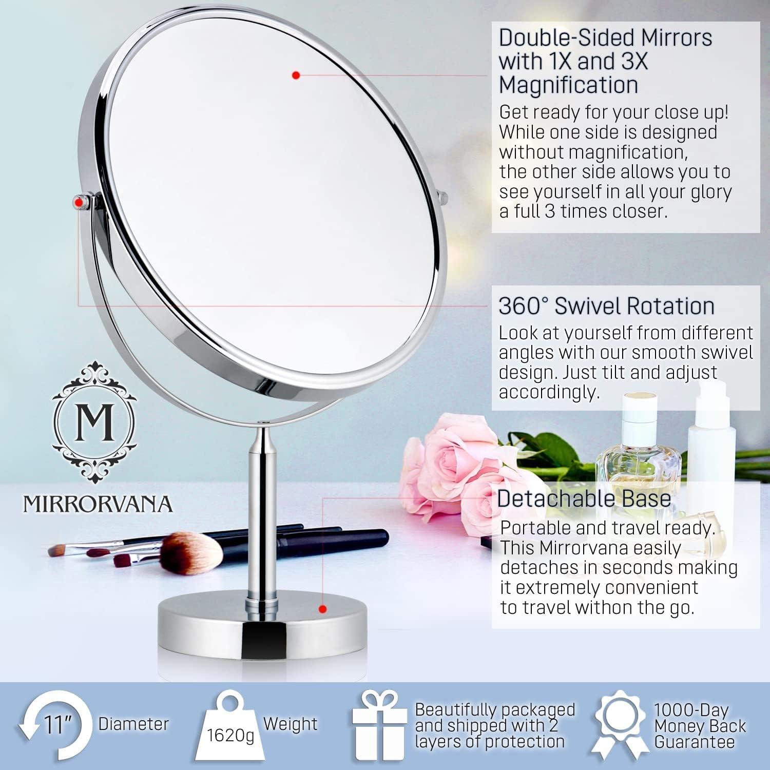 XXLarge Oversized 3X Weak Magnifying Mirror with Stand for Desk Table  Retail Store Countertop and Makeup Vanity - Double Sided 3X/1X Magnification  - 17 Tall and 11 Wide