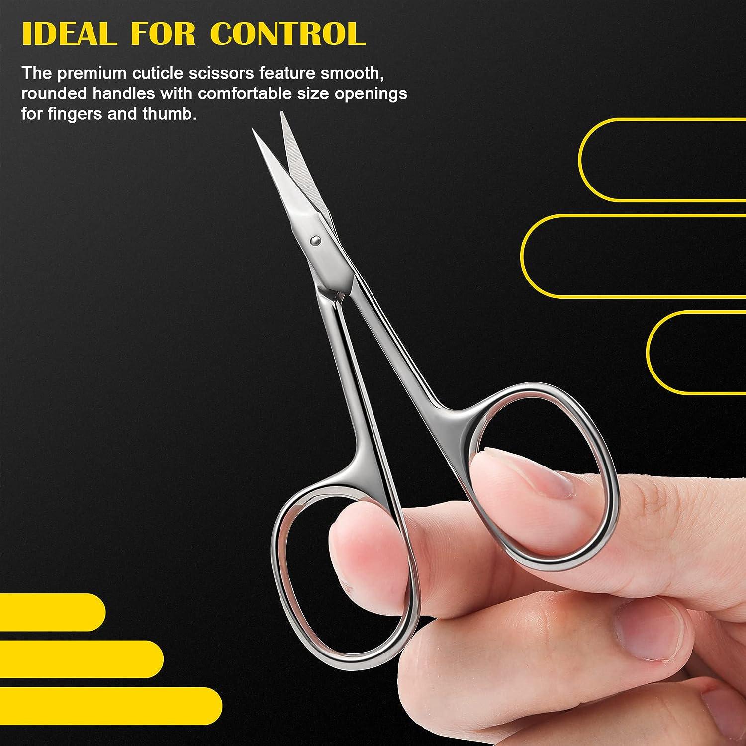 FVION Curved Cuticle Scissors Extra Fine for Women, Men and Professionals -  Stainless Steel Small Manicure Scissors with Precise Pointed Tip Grooming