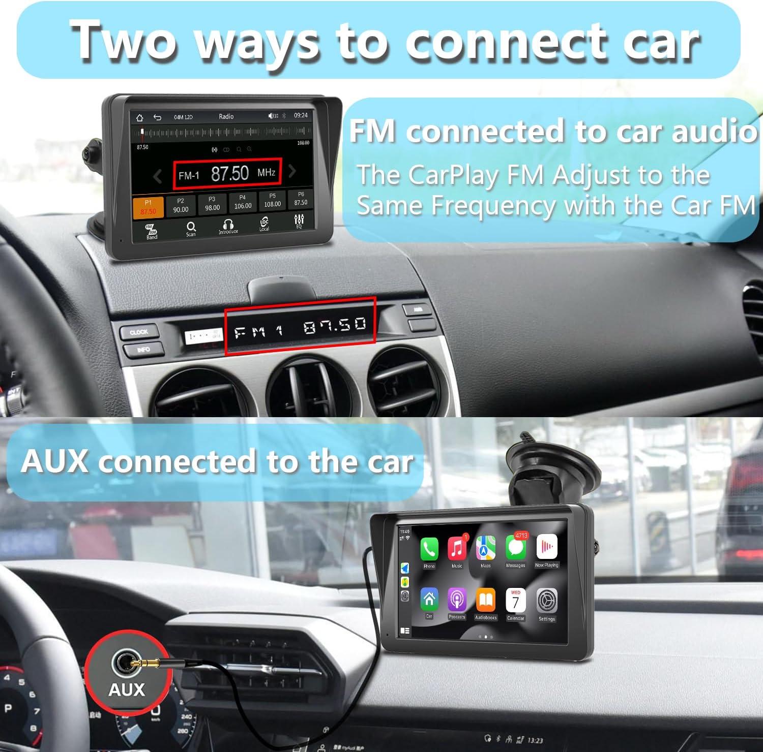 7 HD Double Din Car Stereo,Portable Wireless Touch Screen Apple CarPlay  and Android Auto Automatic Multimedia Player,Car Stereo with Mirror