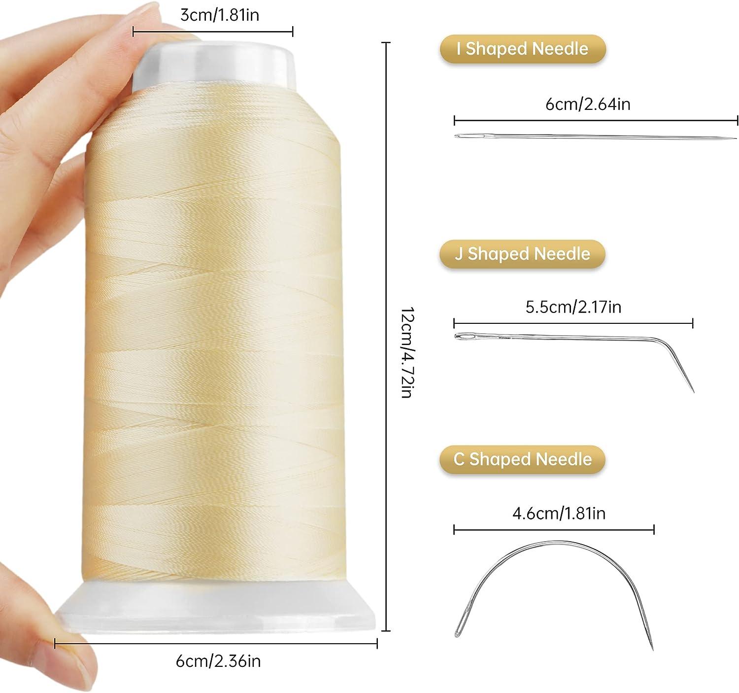 Chrontier Beige Weaving Thread Needles Set Curved(J C Curl) Straight Shaped  Needle Hand Sewing Weaving Set for Wig Making Hair Extensions Weft Weaves  Braids