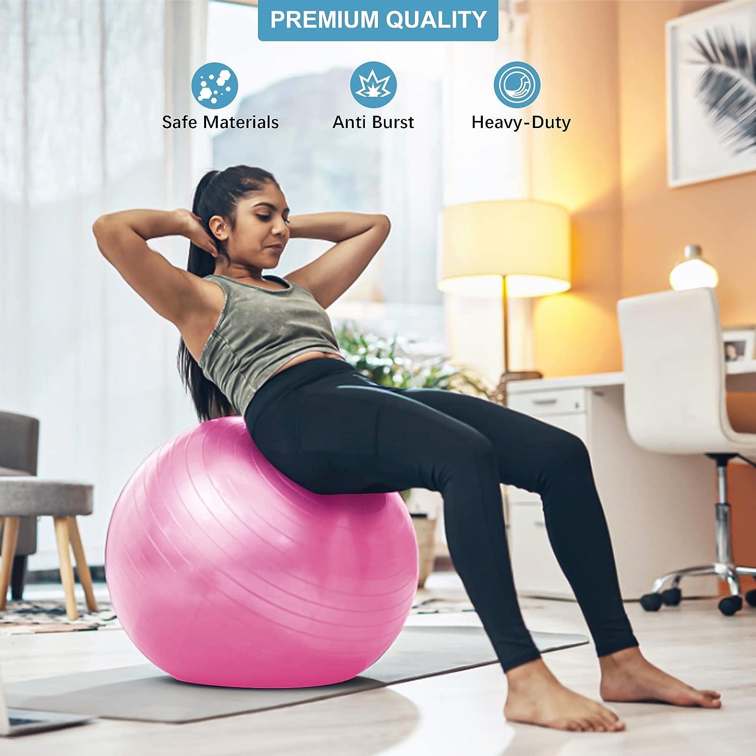 Exercise Ball Yoga Ball, Thick Anti-Slip Pilates Ball for Pregnancy Birthing,  Workout and Core Training, Anti-Burst Fitness Ball with Air Pump, Suitable  for Home Gym Office 18 IN Pink