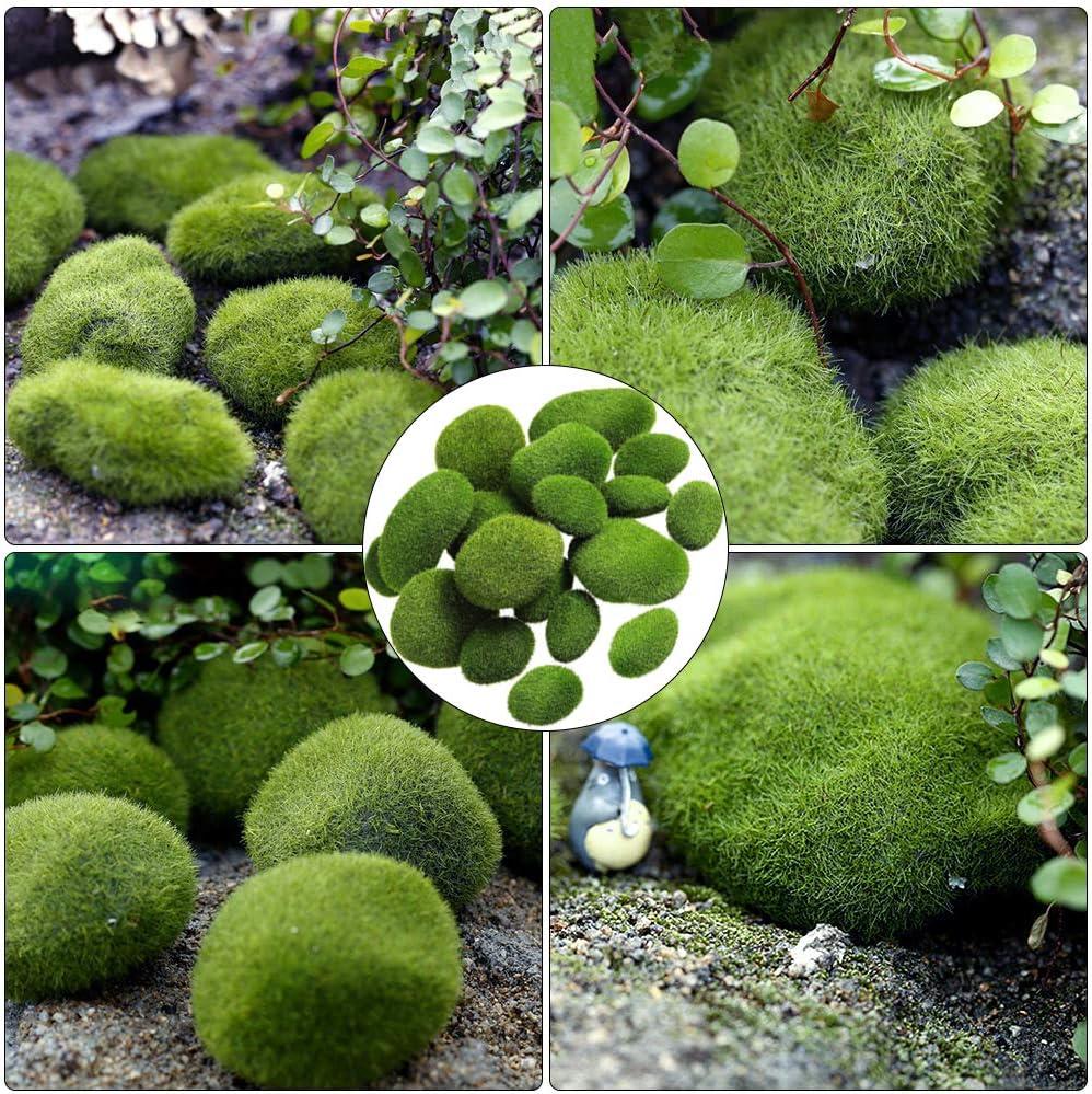 24 PCS Artificial Moss Rocks, 6 Size Faux Green Moss Covered Stones Green  Moss Balls Decorative Fake Moss Decor for Fairy Gardens Floral Arrangements