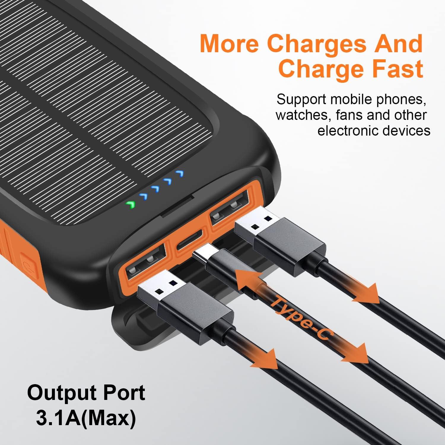 Portable Charger, Solar Charger, 38800mAh Solar Power Bank with 2.4A USB-A  Output Ports Compatible with iPhone, Samsung Galaxy, and More, Dual