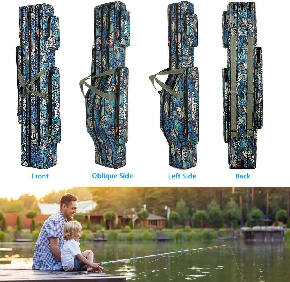 BicycleStore Fishing Rod Case Three Layers Folding Fishing Pole Storage Bags  Portable Gear Rods Reel Tackle Tool Gears Organizer Waterproof Camouflage  Travel Carry Bag Carrier for Traveling(47inch ) 47inch Blue