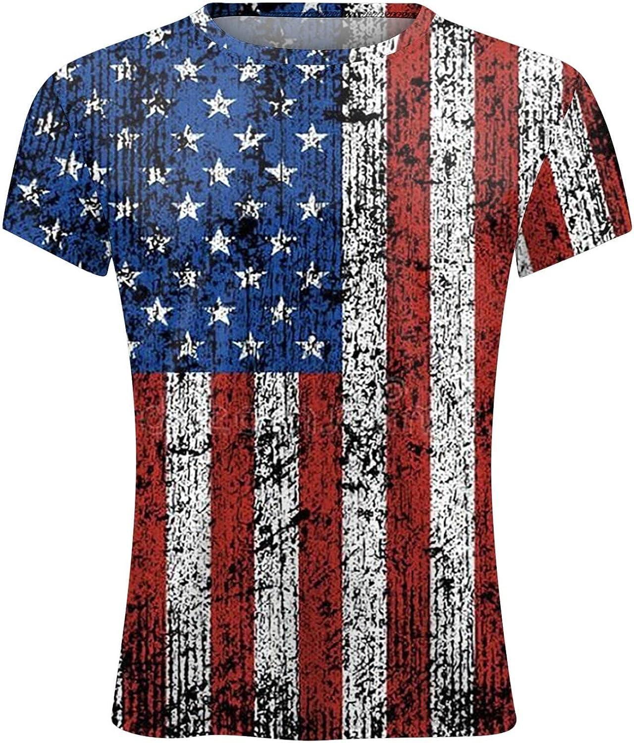 fannyouth American Flag Shirts for Men Distressed USA Flag Patriotic Short  Sleeve Independence Day Crewneck T-Shirt A-01-4-black X-Large