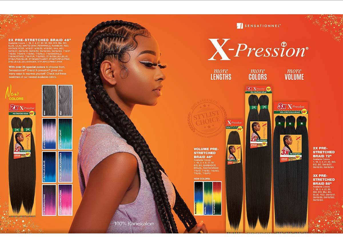  Sensationnal Braids XPRESSION 3X Pre-Stretched Braid 58 inches  (5-pack, 1B) : Beauty & Personal Care