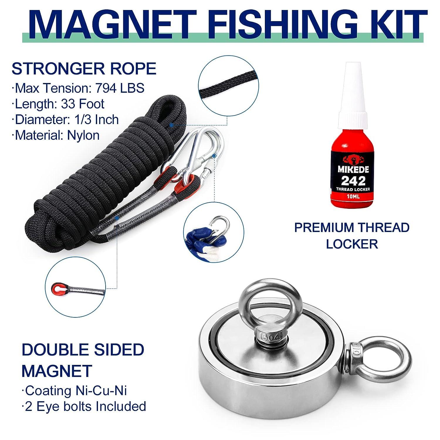MIKEDE Double Sided Fishing Magnets Kits, 1700lbs Strong Rare Earth Magnets  Fishing Large 3.7 inches Diameter Disc Magnetic Fishing Kit with high  Strength Polyester Rope and Protective Gloves 94mm - 1700 lbs