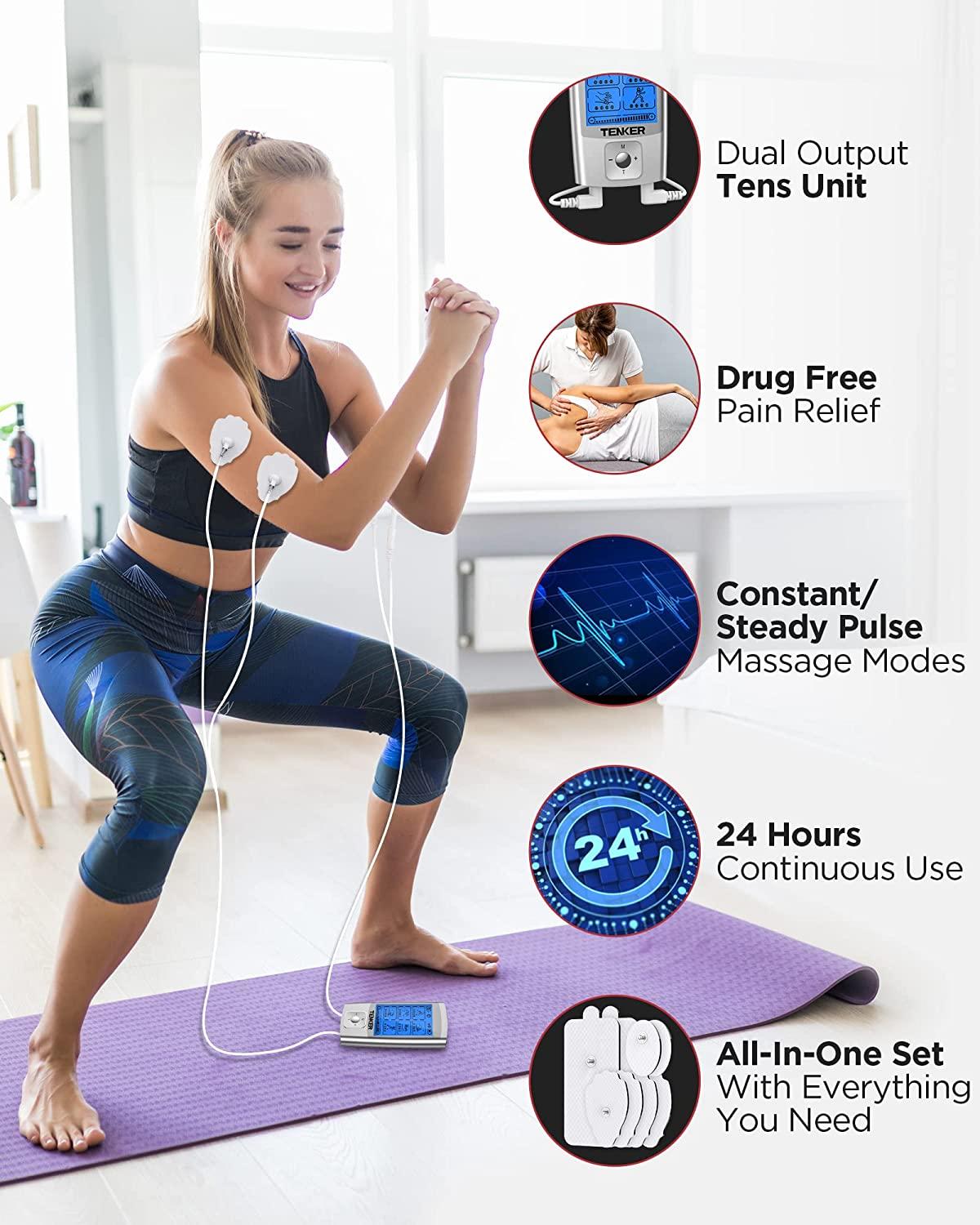  TENKER TENS Unit Muscle Stimulator, 24 Modes TENS EMS Machine  for Pain Relief Therapy/Pain Management, Rechargeable Electronic Pulse  Massager with 2x2 and 2x4 TENS Unit Electrode Pads : Health & Household