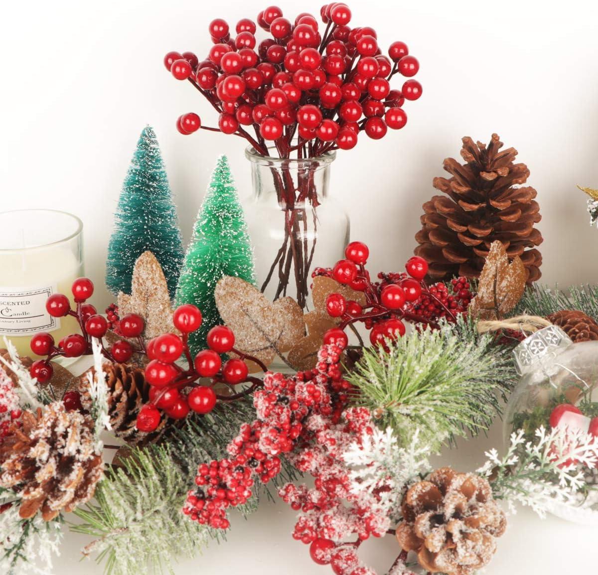 Babody Artificial Christmas Picks Branches,10 Pcs White Christmas Berries Red Berry Stems Pine Branches,Christmas Greenery Picks,Winter Foral Picks