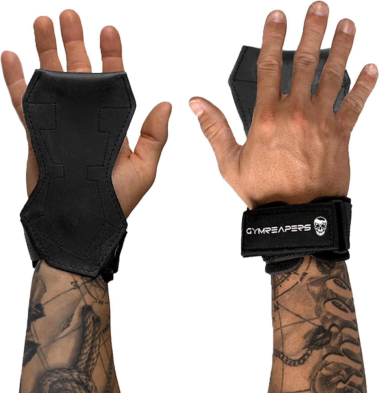 Weight Lifting Grips (Pair) for Heavy Powerlifting, Deadlifts, Rows, Pull  Ups, with Neoprene Padded Wrist Wraps Support and Strong Rubber Gloves or  Straps for Bodybuilding Black Small