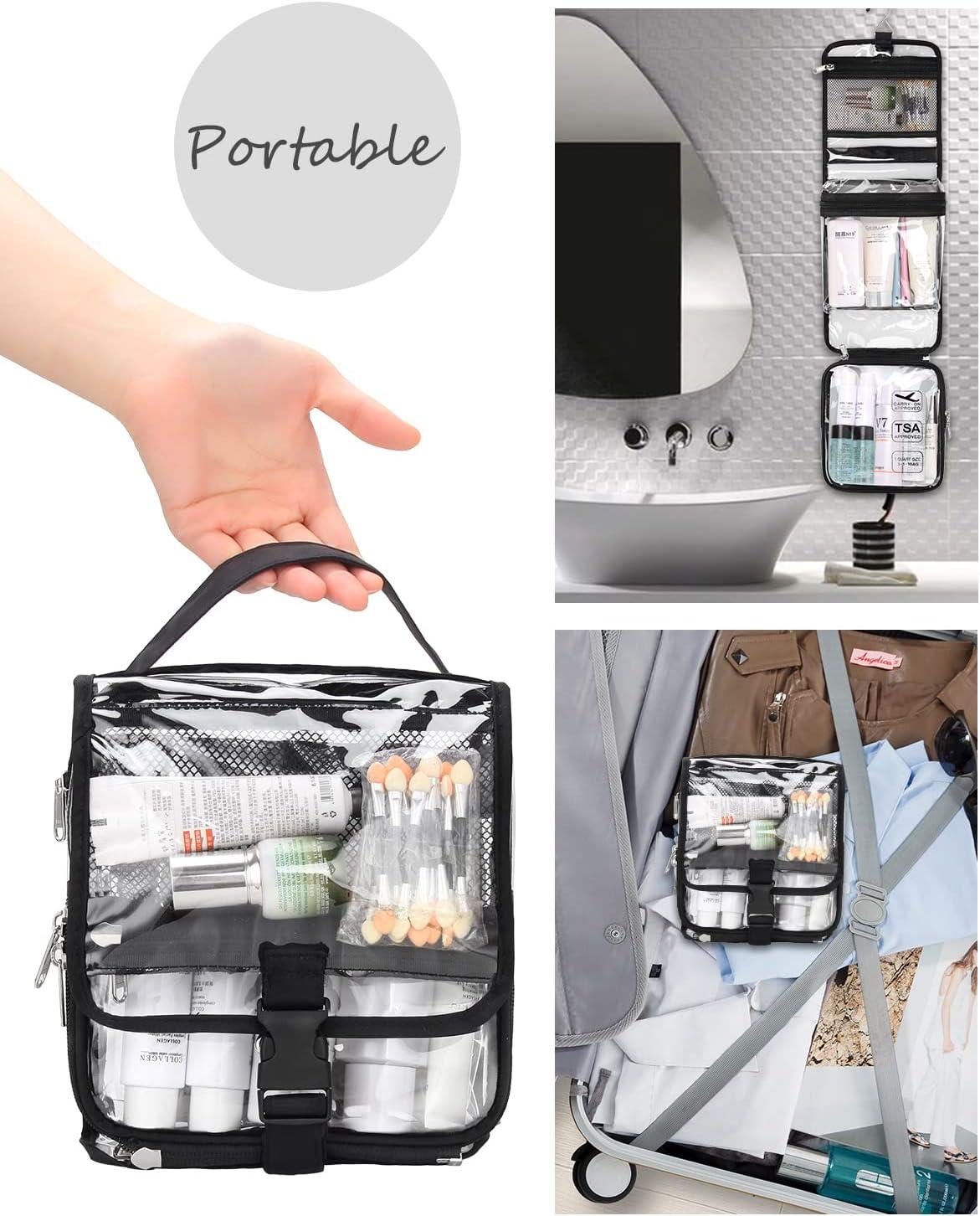 Hanging Toiletry Bag, TSA Approved 3-1-1 Travel Toiletry Bag, Clear Makeup Bag  Cosmetic Organizer for Men and Women, Quart Size Transparent Liquids Small  Pouch for Airport Security & Carry On 