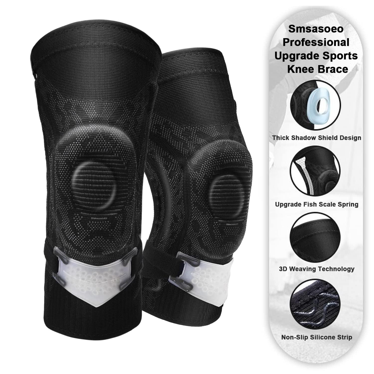 Black Knee Brace Adjustable Sports Patella Leg Velcro Straps Knee Support  Summer Baseball Soccer Hiking Running Brace Wrap Protector Pad for Men/Women