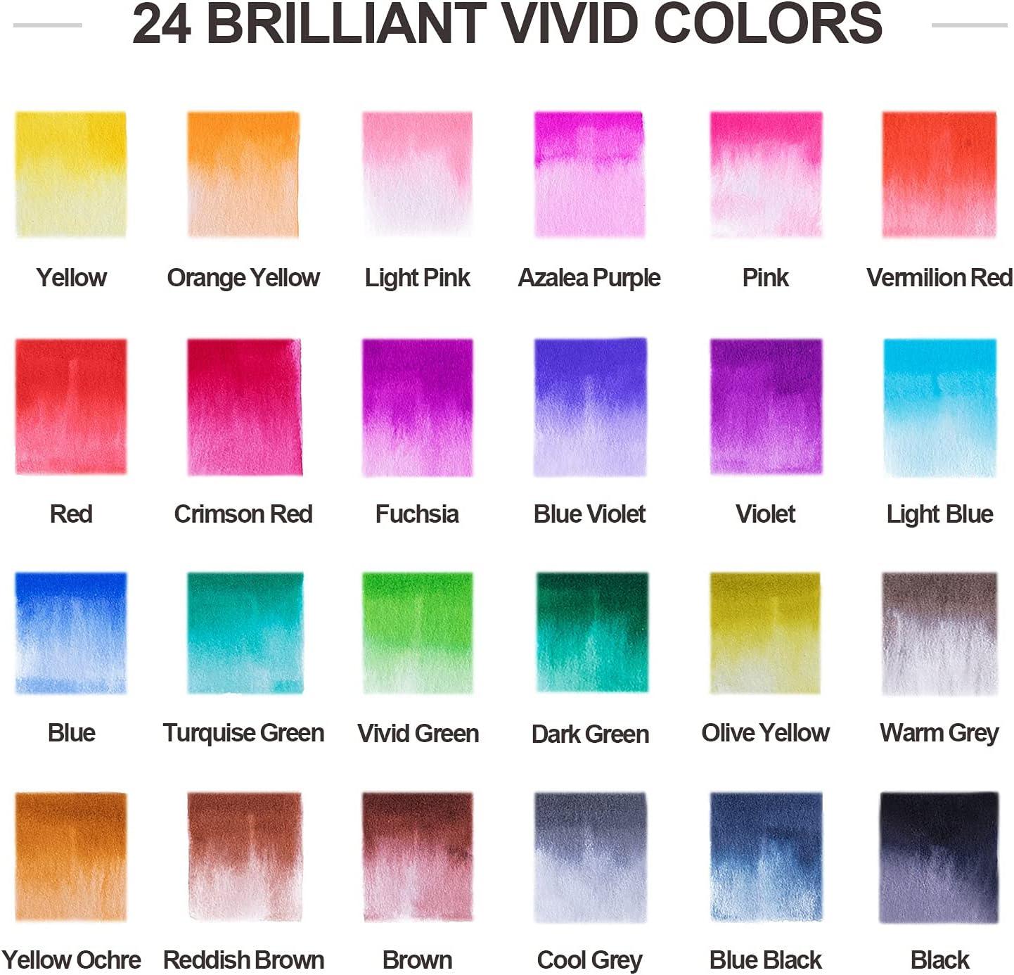 Watercolor Brush Pens, 24 Colors Flexible Real Nylon Brush Tip