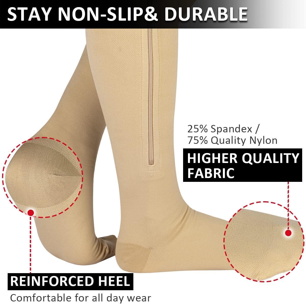 Ailaka Zipper Compression Socks Medical 15-20 mmHg Knee High Compression  Socks for Men Women Close Toe Support Socks for Varicose Veins Edema  Recovery Pregnant Nurse 2X-Large (1 Pair) Beige