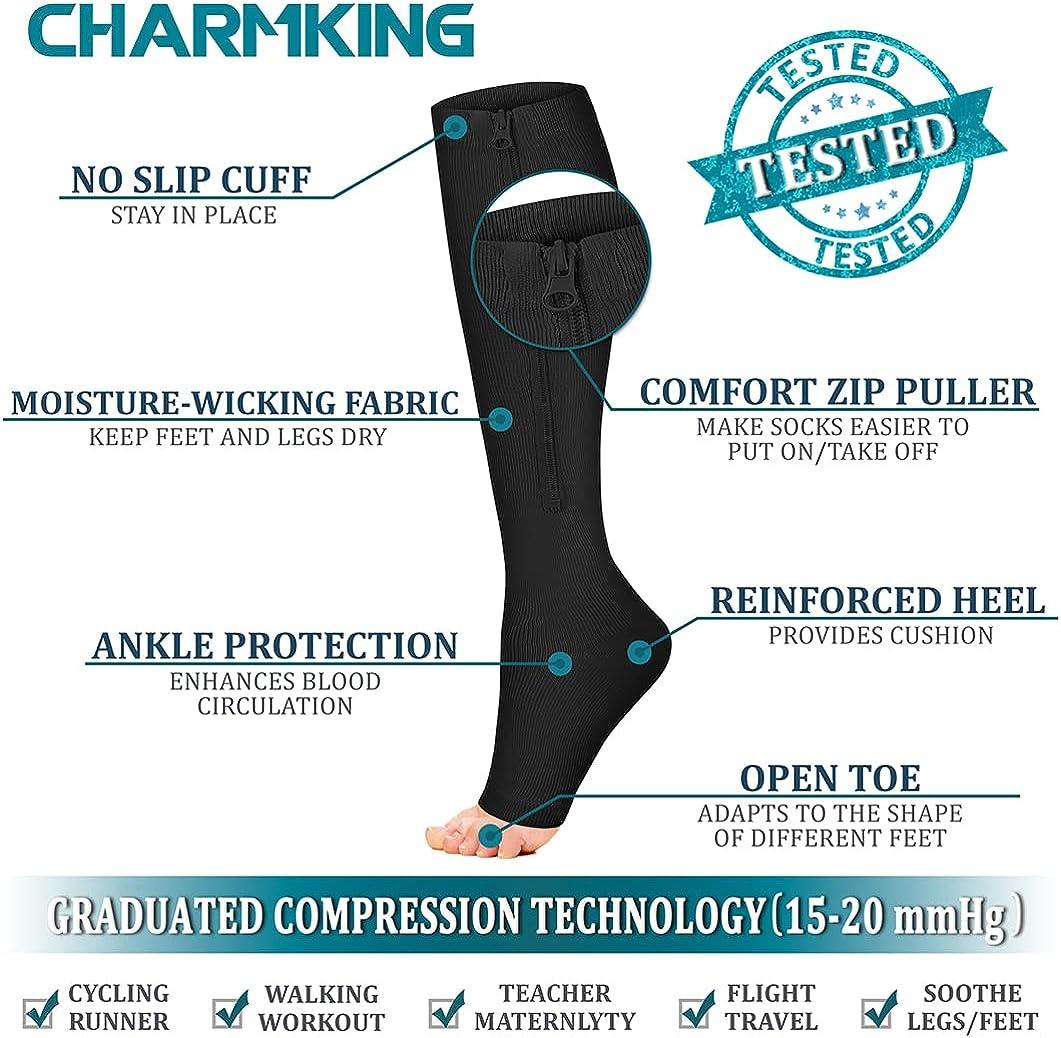 CHARMKING Compression Socks for Women & Men (6 Pairs) 15-20 mmHg is Best  for Athletics, Running, Flight Travel, Support : : Health &  Personal