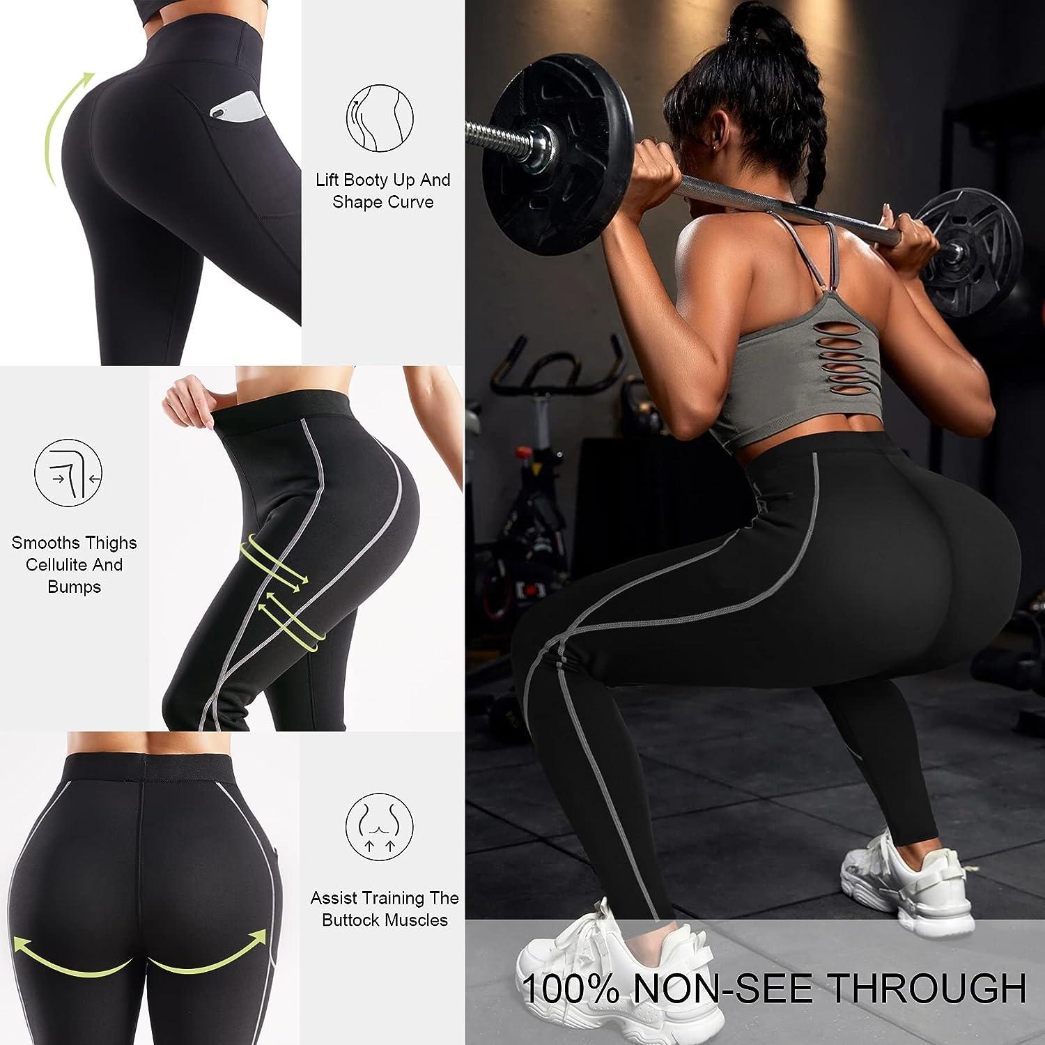 TrainingGirl Women Neoprene Sauna Leggings Sweat Shorts Weight Loss Workout Running  Capris Slimming Compression Thermo Pants Medium Jet Black