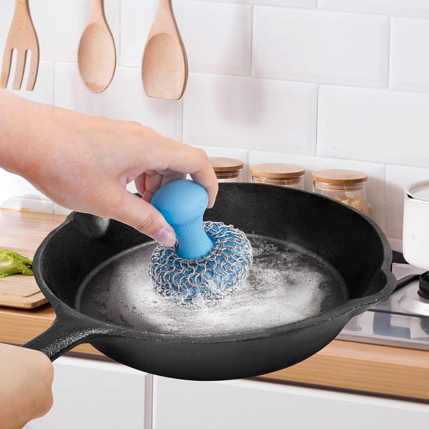 Cast Iron Cleaner Stainless Steel Chainmail Scrubber With 2 Pcs