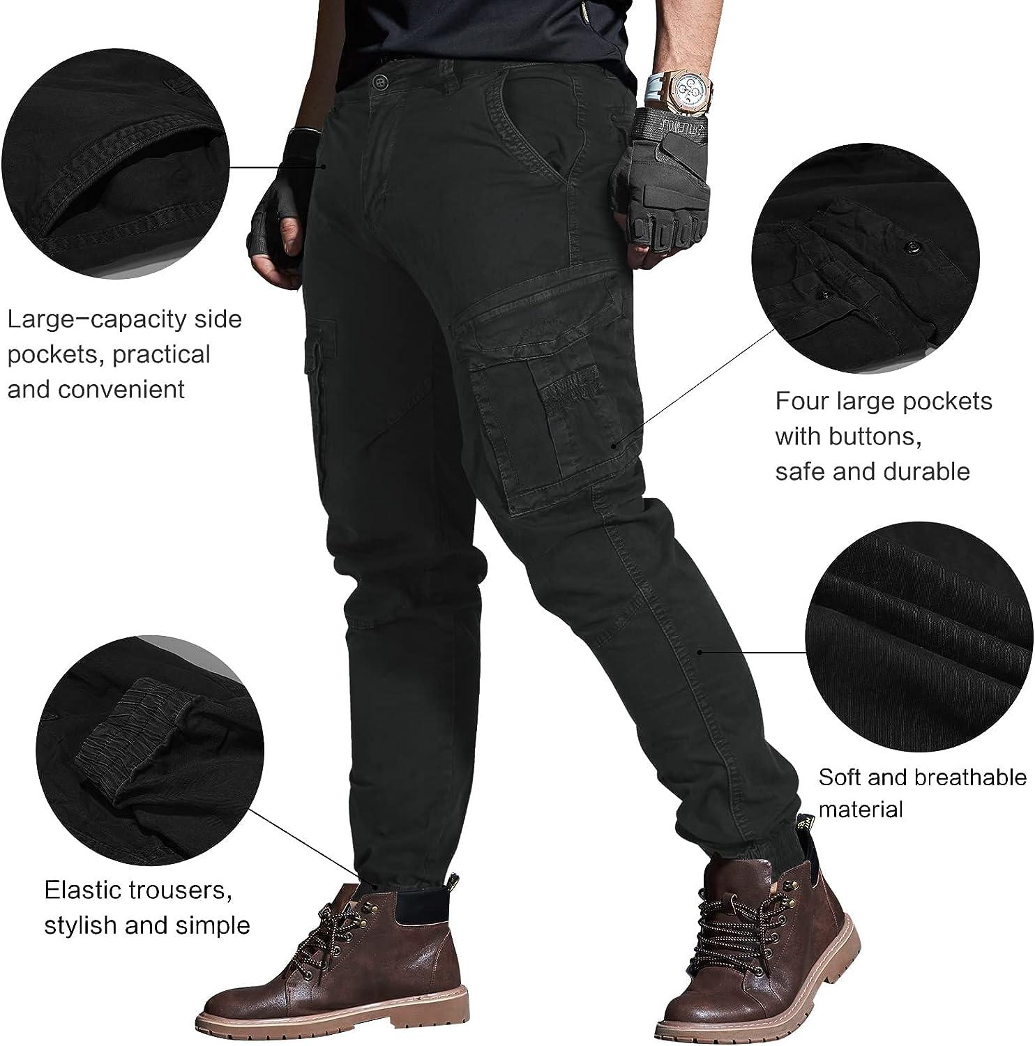 OUTSON Men's Work Cargo Pants with Multi-Pockets Construction Flex Pants  Ripstop Outdoor Hiking for Men Black 36