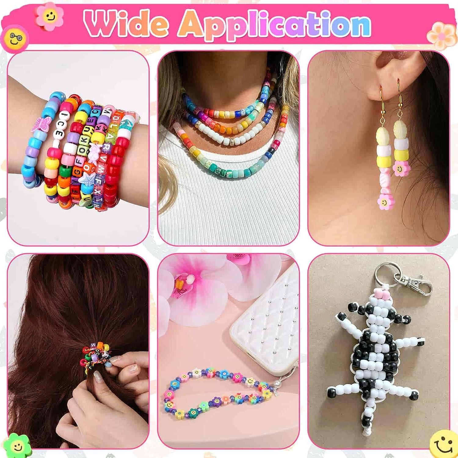 Cridoz Bead Bracelet Making Kit with Pony Beads Polymer Fruit Clay Beads  Smile Face Charm/ Letter Beads for Friendship Bracelets and Jewelry Making  850