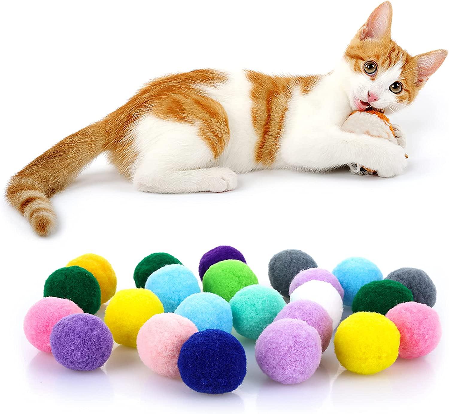 Aestivate 25PCS Cat Pom Pom Balls Cat Toys for Indoor Cats Balls Pompom  Soft Balls Cat Interactive Ball 2 Sizes