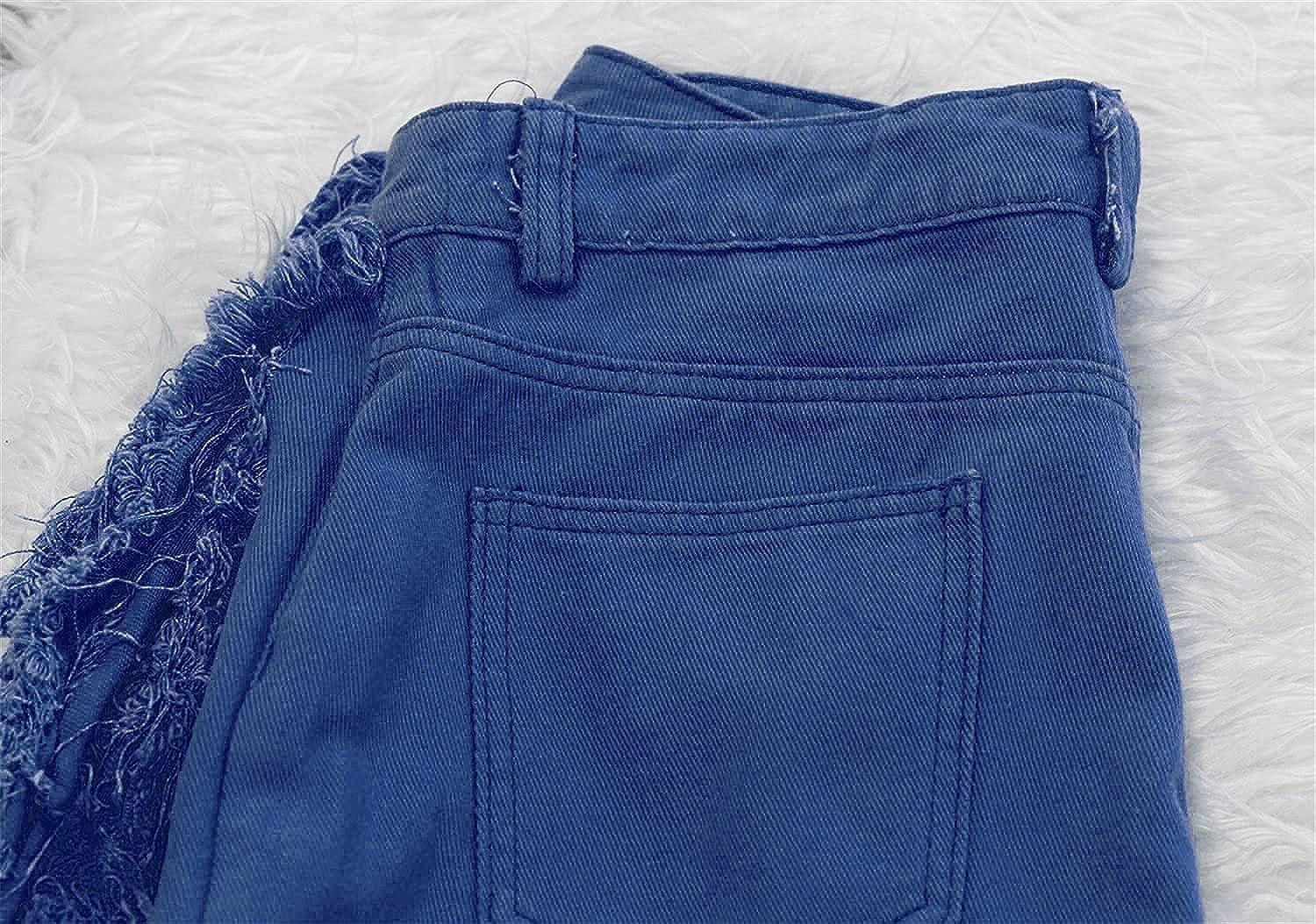 Women's High Rise Ripped Distressed Raw Hem Sexy Denim Jeans