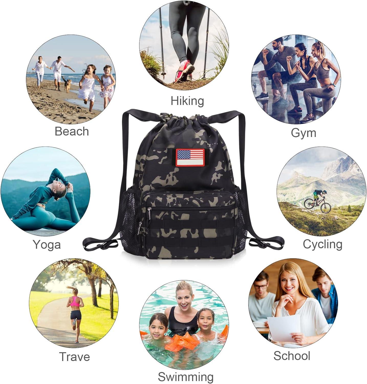 Drawstring Backpack Gym Cinch Bag – String Backpack for Women Men, Water  Resistant Sport Sack Pack with Mesh Pocket (Camouflage)