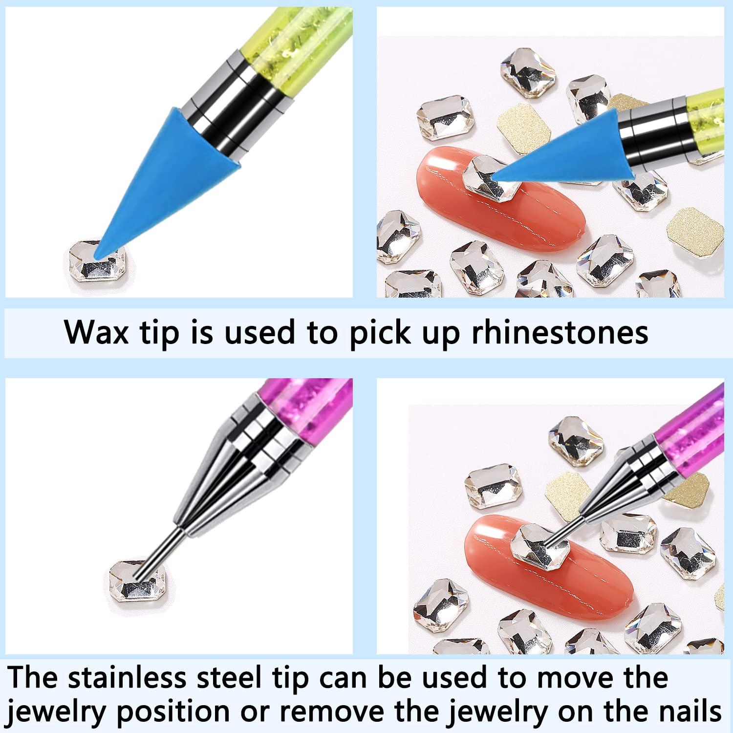 ANGNYA 2 Pack Rhinestone Picker Dotting Pen With 2 Replaceable Wax