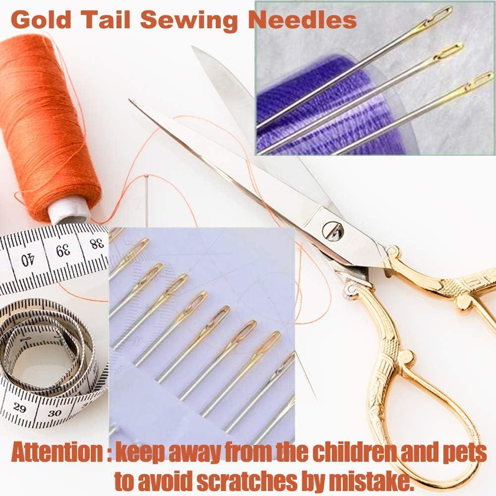 self Threading Needles, Needle Threader with Needle case Carving Pattern  Golden 12 Pack