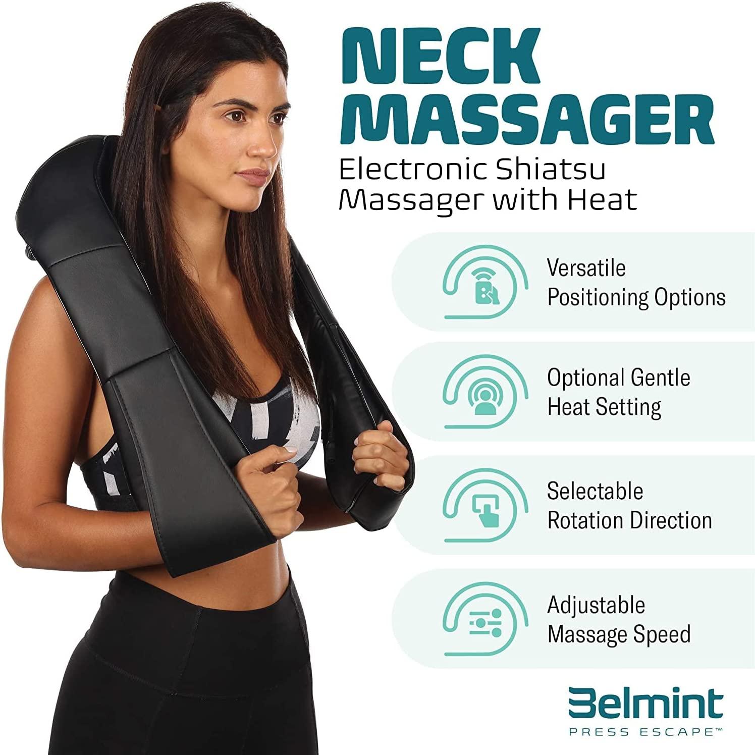 Shiatsu Adjustable Intensity Kneading Neck and Back Massager with Heat  Therapy and Rechargeable Batteries