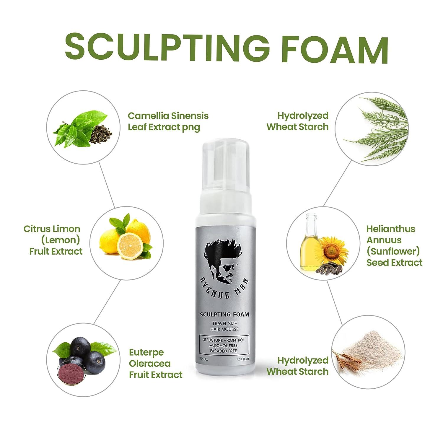 Sculpting Foam for Men (7oz) - Firm Hold Volumizing Hair Mousse with  Certified Organic Extracts - by Avenue Man Styling Hair Products - Alcohol  and Paraben-Free Hair Volumizer - Made in the