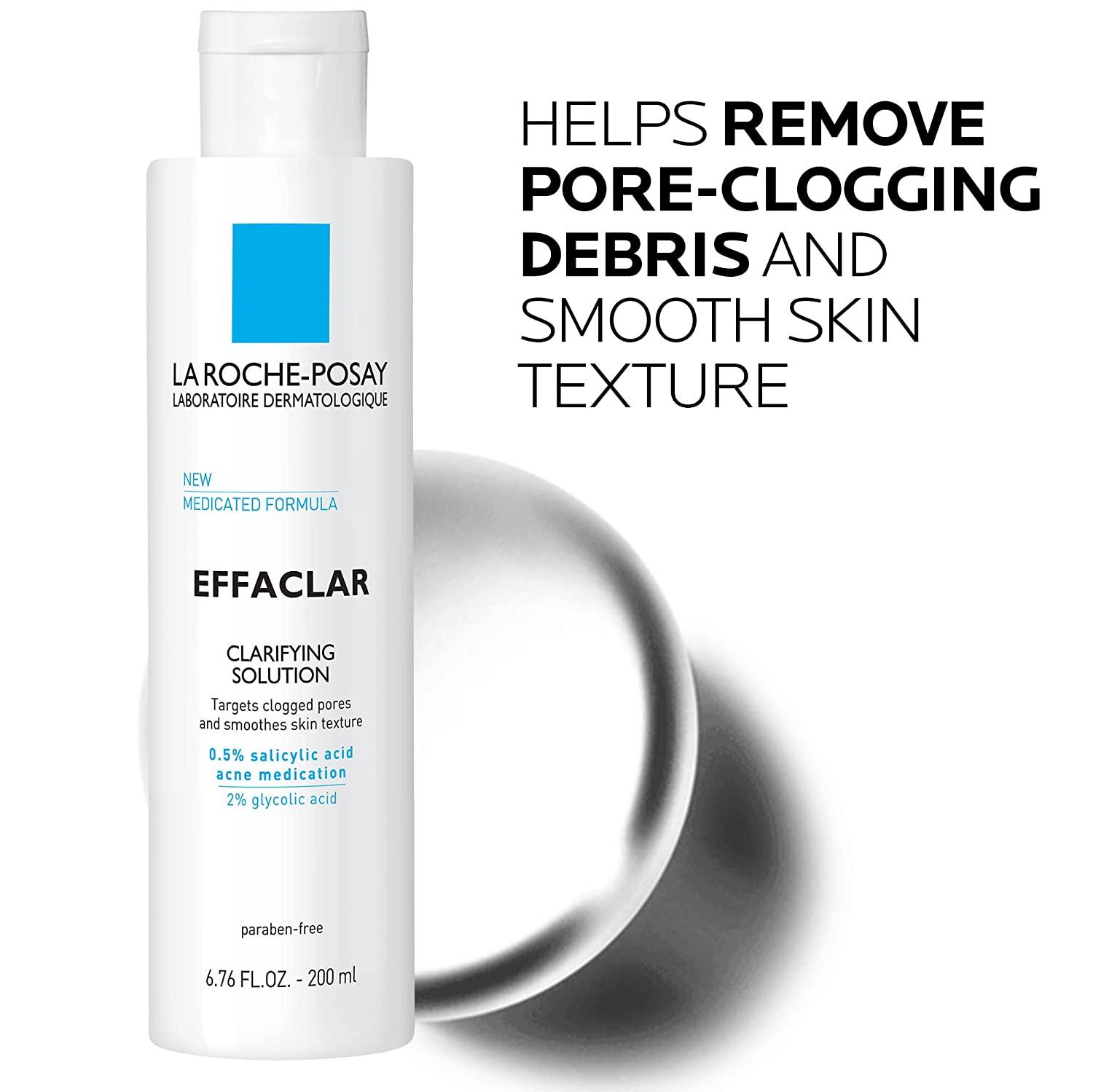 La Roche-Posay Effaclar Clarifying Solution Acne Toner with Acid and Acid, Pore Refining Oily Skin Toner, Gentle Exfoliant to Unclog Pores and Remove Dead Skin Cells