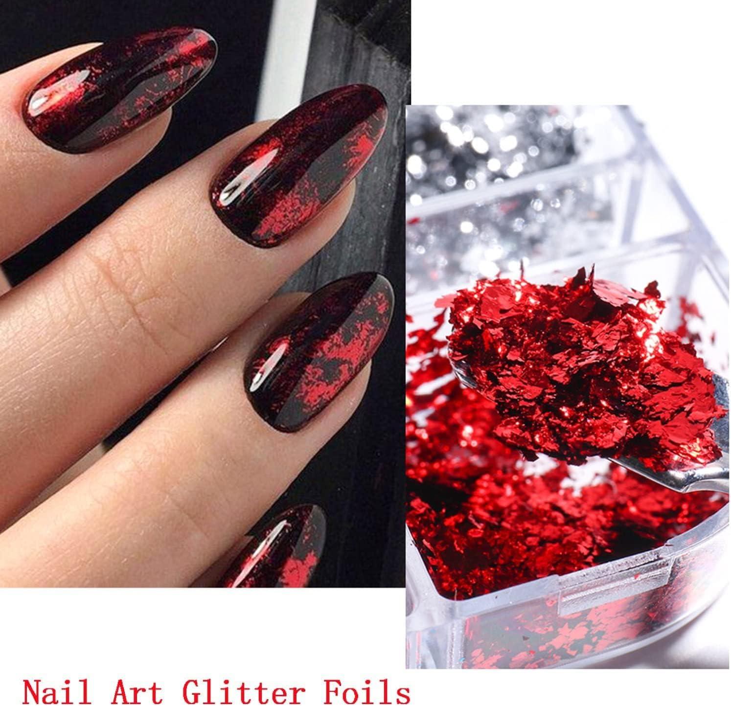 12 Grids Nail Art Foil Flakes Gold Silver, Sparkly Gold Silver Irregular  Nail Foil Metallic Foil Flakes, Holographic Nail Foil Glitters For Acrylic  Na