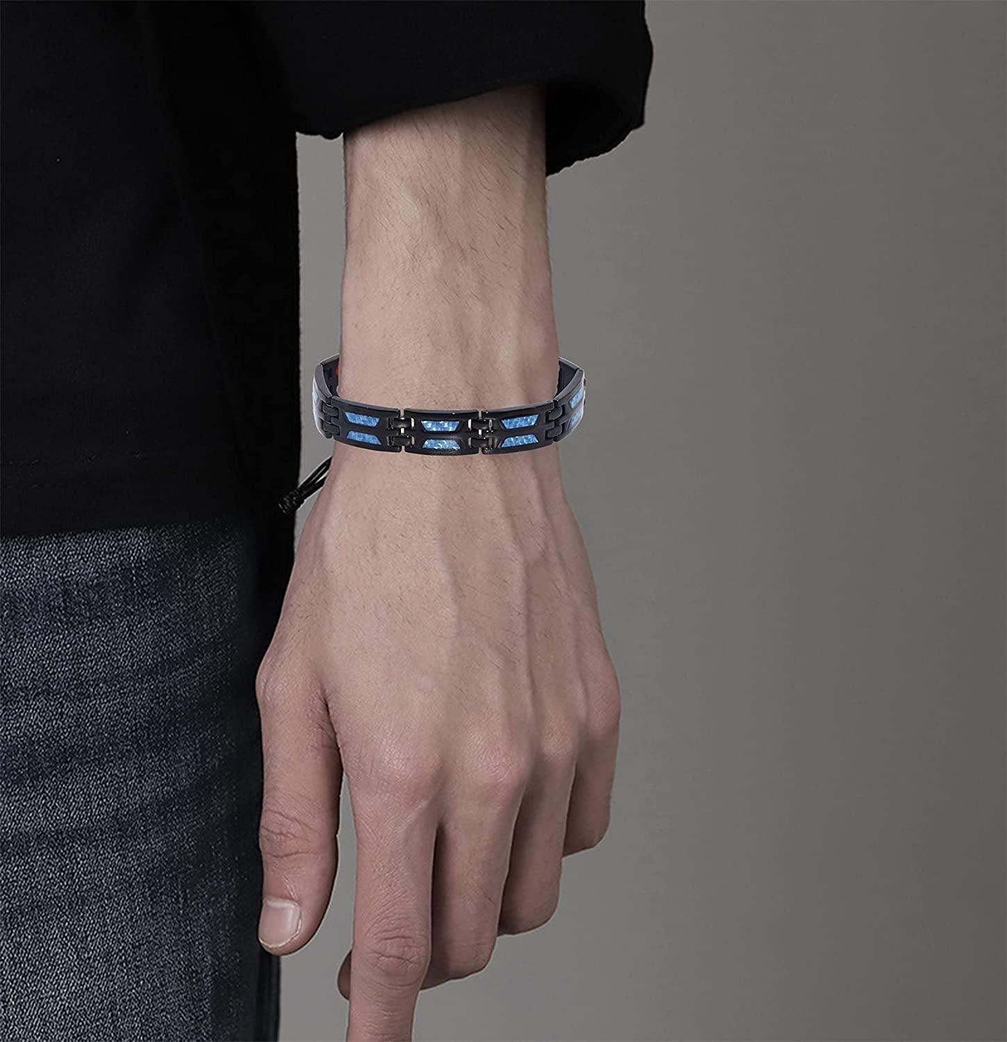 Amazon.com: Feraco Magnetic Bracelet for Men Titanium Steel Magnetic  Bracelet for Men with Double Row Magnets Adjustable (Black & Blue Line) :  Health & Household