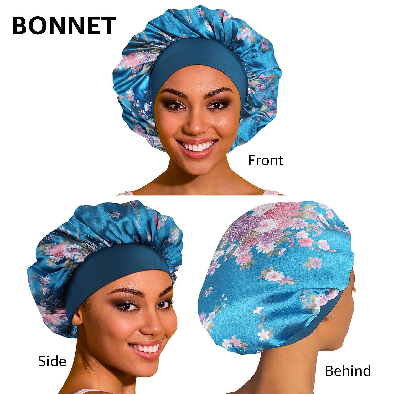 4PCS Bonnet Satin Bonnet Silk Bonnet for Sleeping, Bonnets for Black Women  Hair Bonnet for Sleeping, Silk Sleep Cap Bonnet for Curly Hair, B