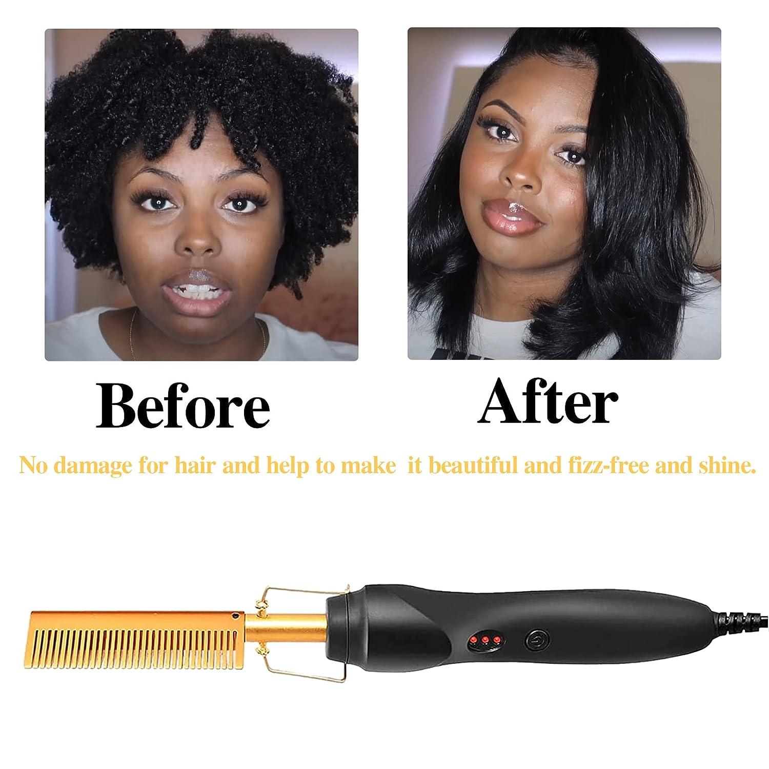 Electric Hot Comb Hair Straightener, Deluxe Electrical Straightening Comb  Curling Iron for Natural Black Hair Wigs