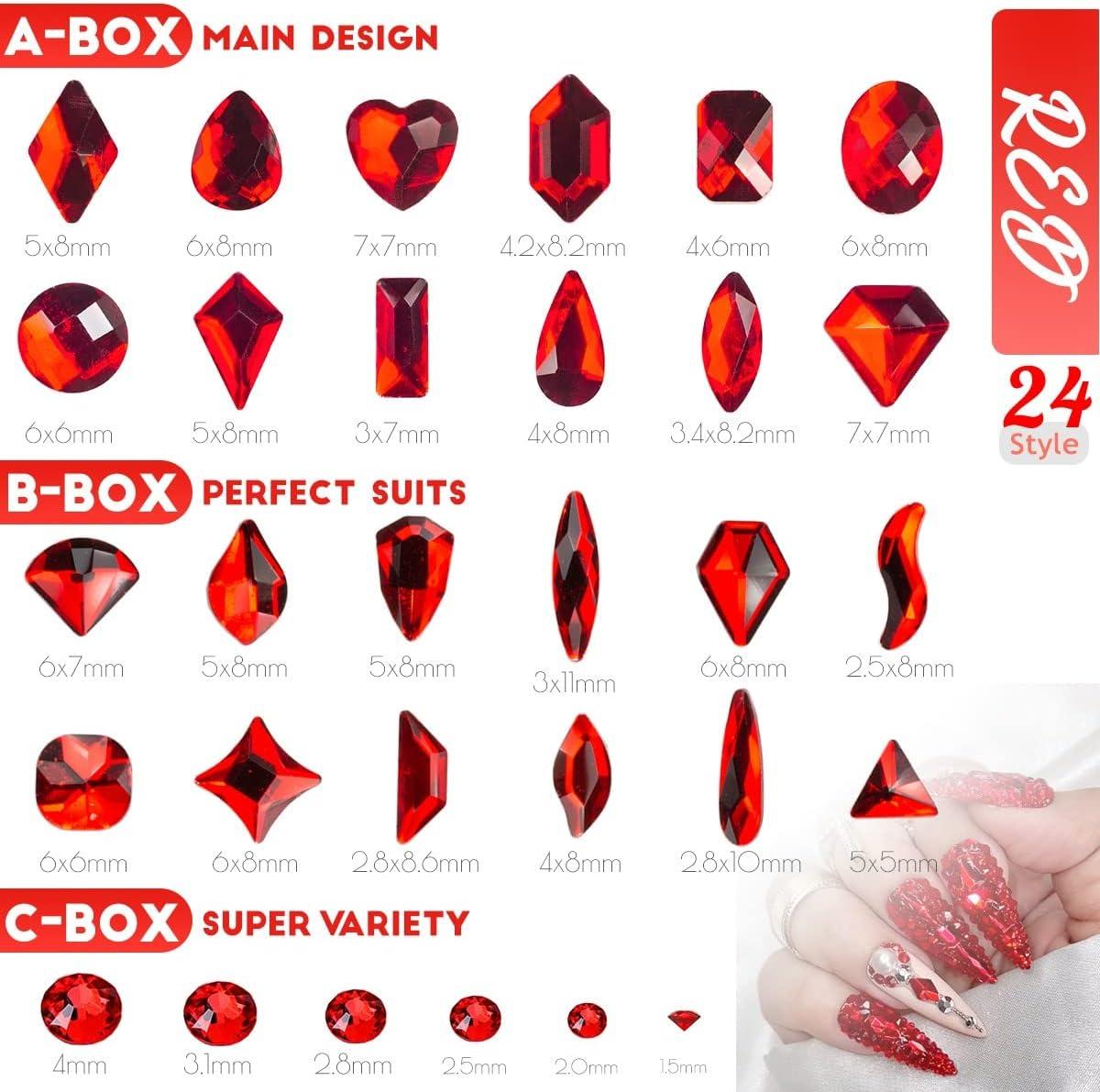  2680Pcs Red Rhinestones Nail Gems, 120pcs Big red Nails Charms  with Bling Flatback Round Beads, Light red Clear Diamond Stones Jewelry  Supplies for DIY Face Eyes Makeup Crafts Decoration : Beauty