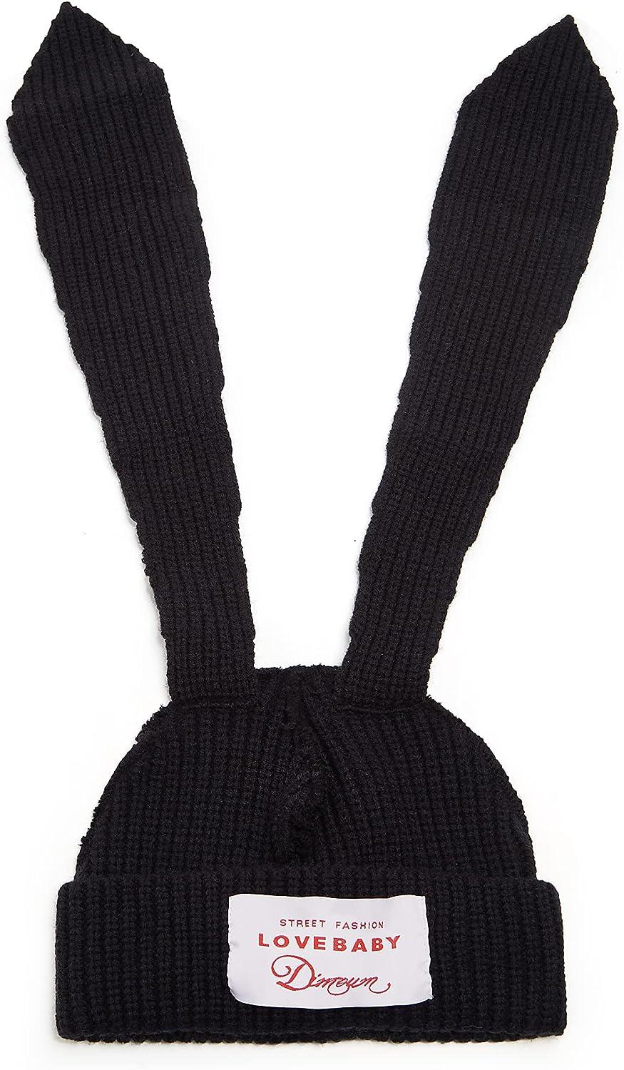 Knit Beanie Hats for Women Bunny Winter Cap Faux Fur Warm Knit Rabbit Crochet Skull Cap Ski Outdoor Slouchy Hat