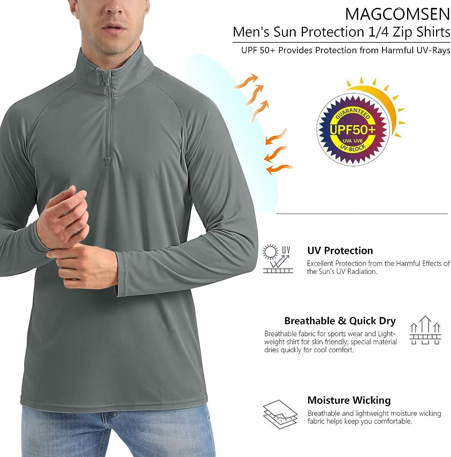 MAGCOMSEN Men's Long Sleeve Sun Shirts UPF 50+ Tees 1/4 Zip Up Fishing  Running Rash Guard T-Shirts Outdoor Shirt Dark Grey Large