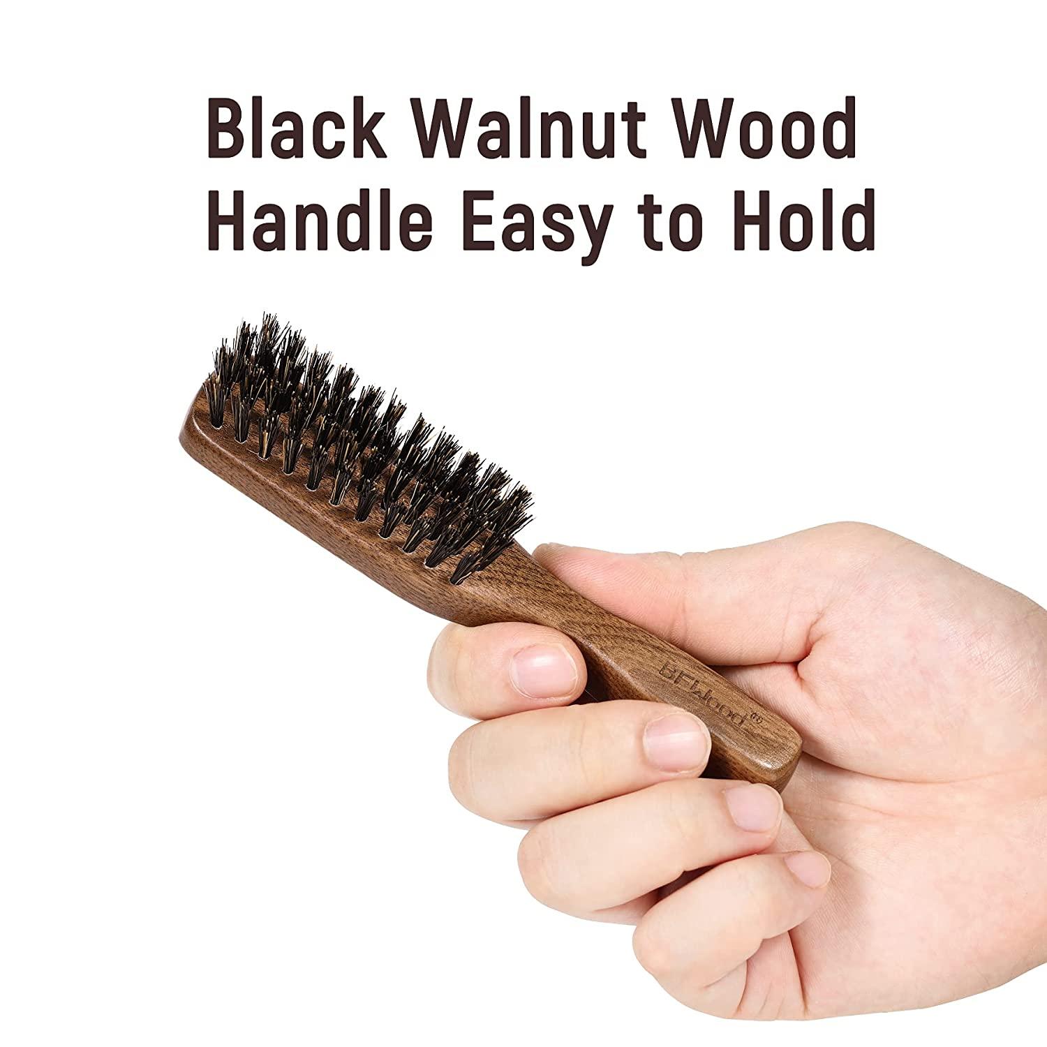 Mens Wild Boar Bristle Hair Brush - Stiff Bristles Black Walnut