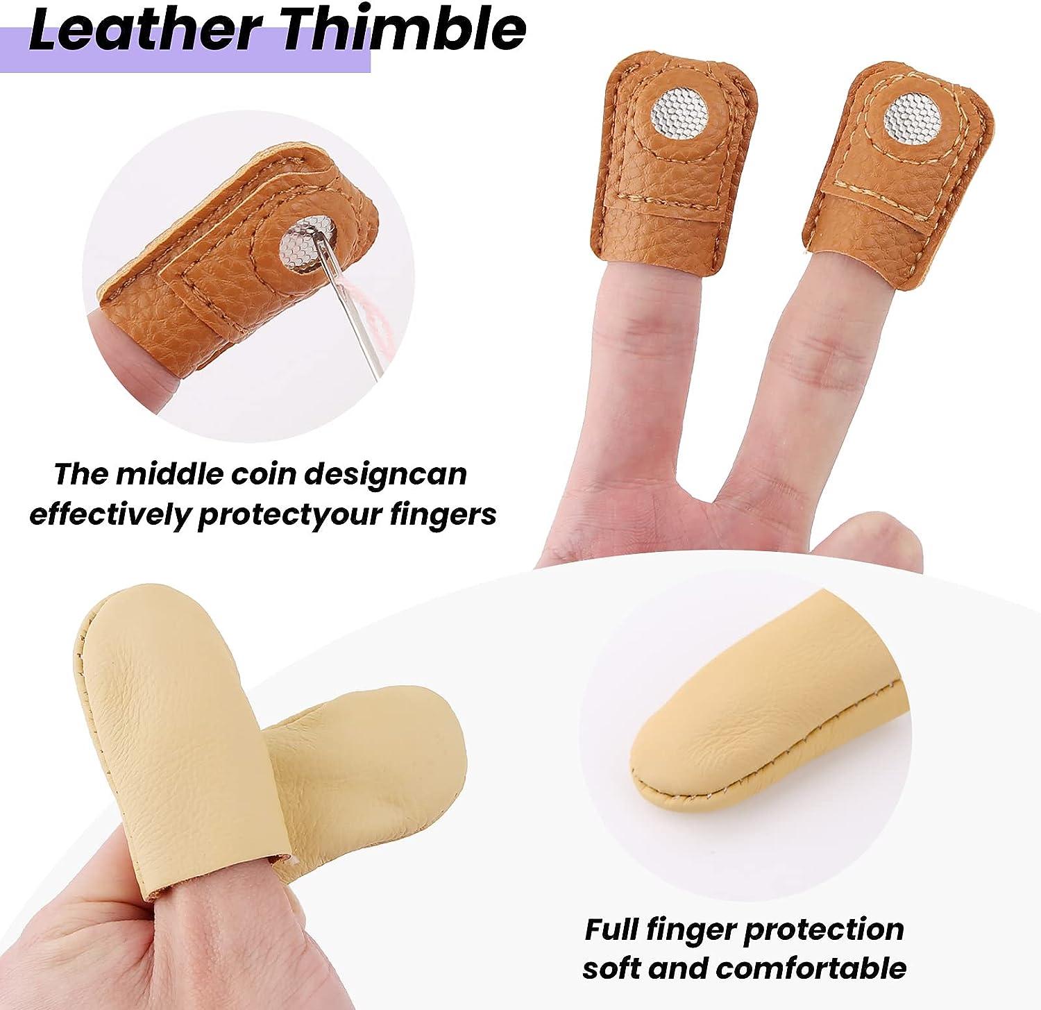 16 Pcs Sewing Thimble with Storage Box Finger Protector Finger Tips Leather  Thimble Adjustable Metal Sewing Thimble Rings Rubber Thimble Finger  Protector Coin Thimble 17pcs set