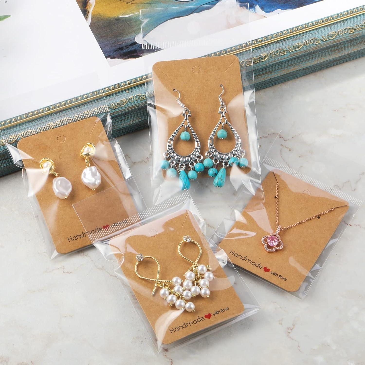 200PCS Earring Cards for Selling with 200PCS Bags Brown Earring