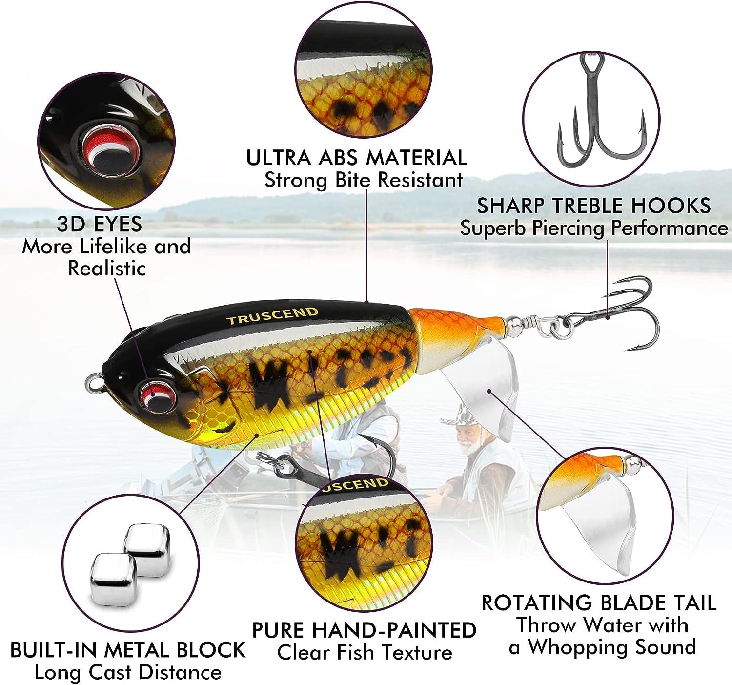 TRUSCEND Topwater Fishing Lures with BKK Hooks, Pencil Plopper Fishing Lure  for Bass Catfish Pike Perch, Floating Minnow Bass Bait with Propeller Tail,  Top Water Pencil Lures Freshwater or Saltwater A--3.2,0.46oz