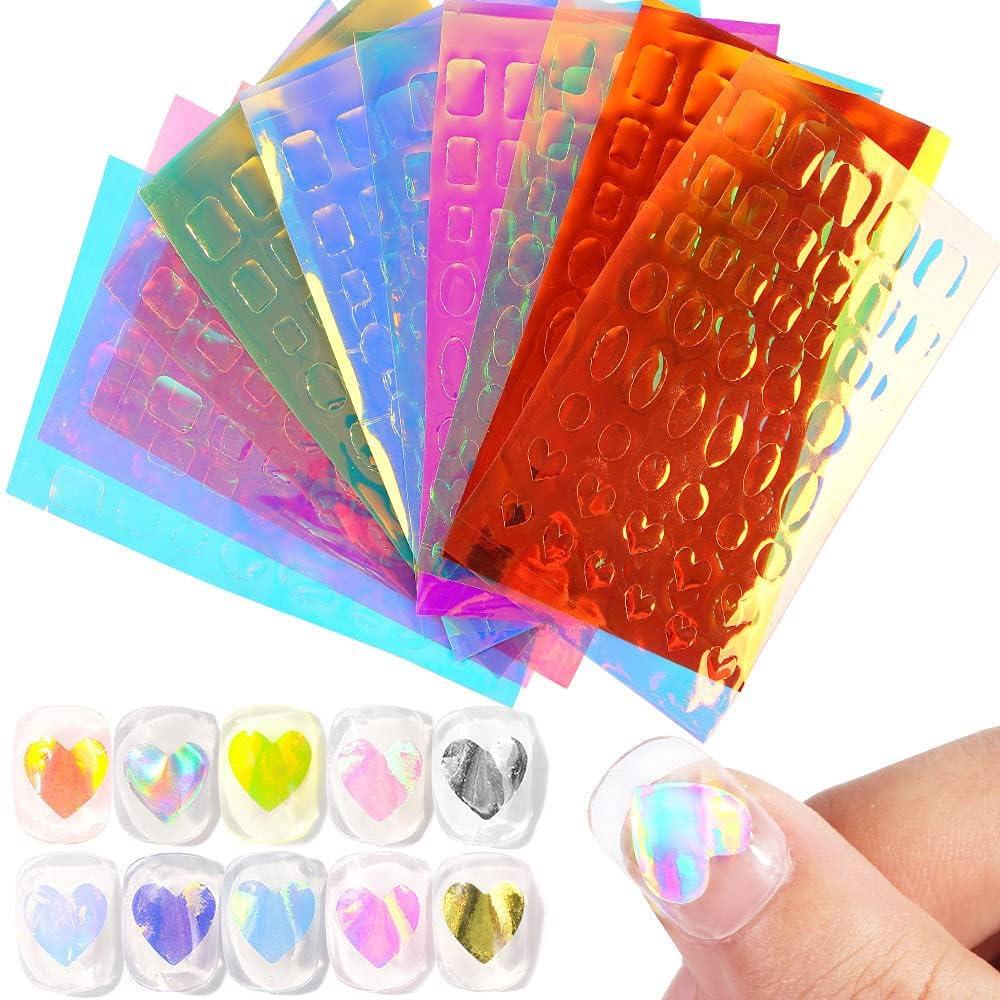 8pcs Aurora Film Broken Glass Nail Foils Transfer Paper Holographic Nail  Art Stickers Decals Slider 3D Charms Decorations 