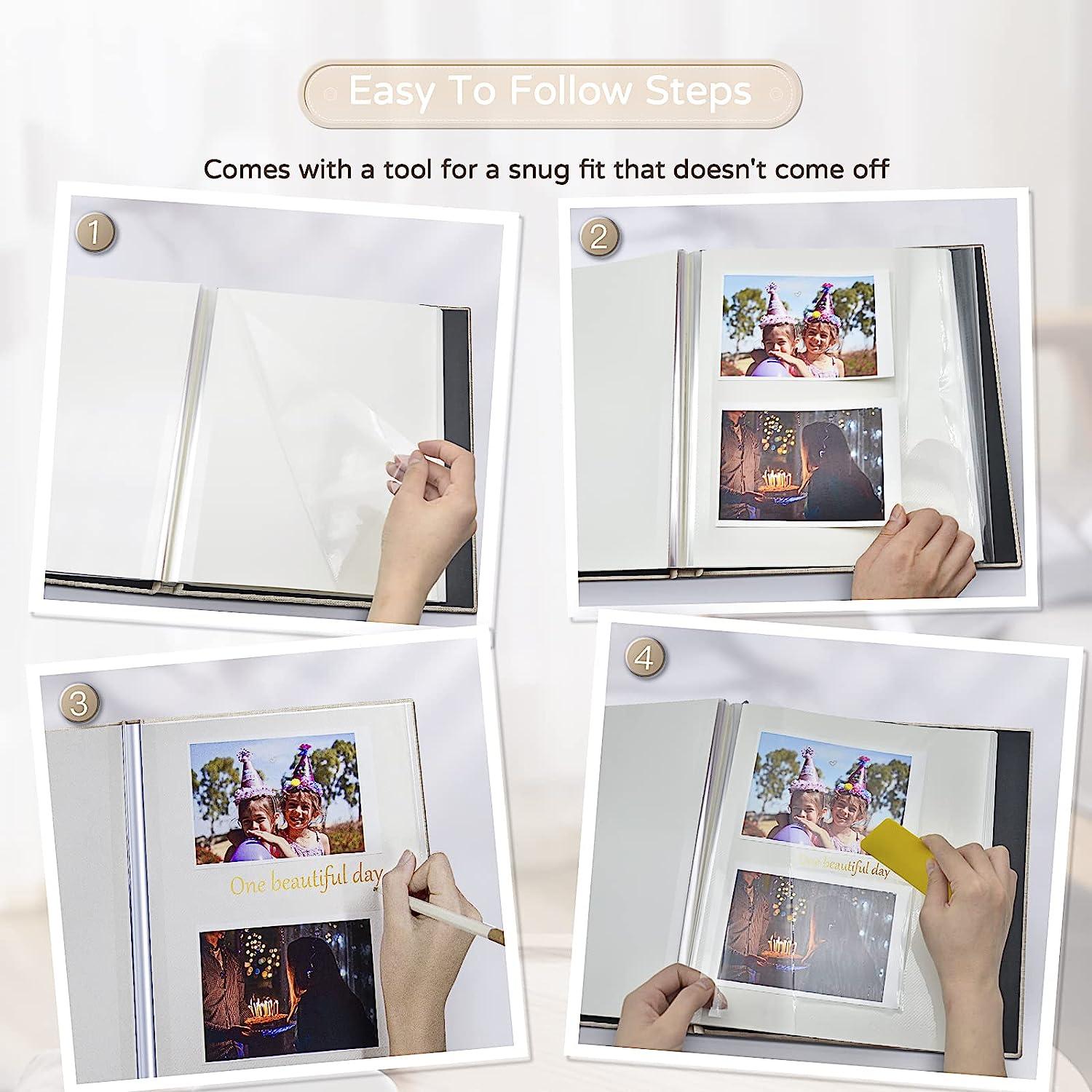 Popotop Large Photo Album Self Adhesive 4x6 5x7 8x10 Scrapbook Album DIY 60  Pages Picture Book,Gifts for Mom,Family Baby and Wedding,with Metal Pen