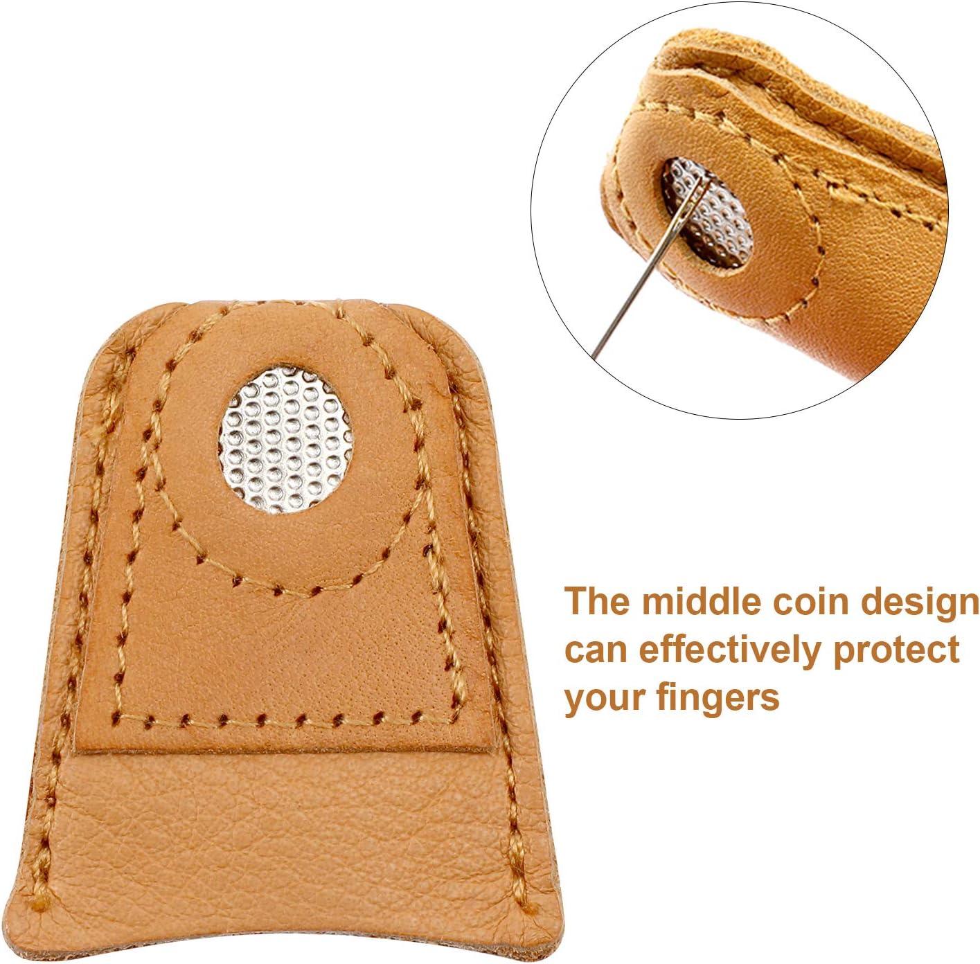 WILLBOND 4 Pieces Leather Thimble Hand Sewing Thimble Finger Protector Coin Thimble Finger Pads for Knitting Sewing Quilting Pin Needles Craft Access