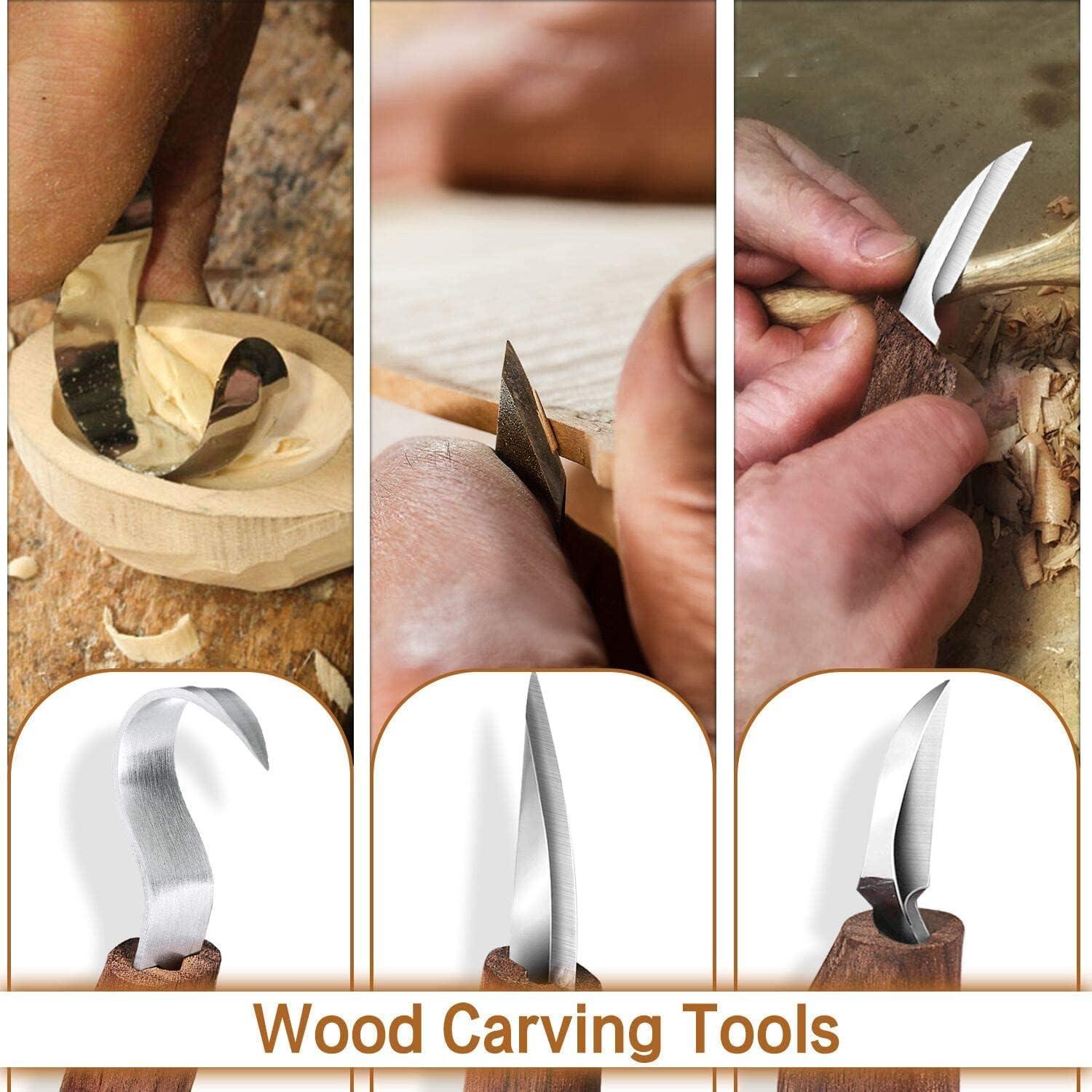 Wood Carving Tools 7 in 1 Wood Carving Kit with Carving Hook Knife Wood Whittling  Knife Chip Carving Knife Gloves Carving Knife Sharpener for Beginners  Woodworking kit Brown 7 in 1