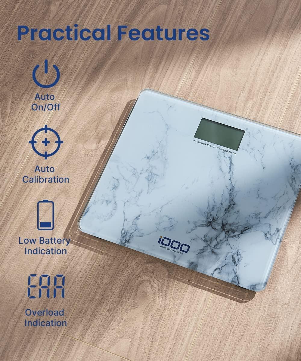 Poplar Home Products Digital Bathroom Scales for Accurate Body Weight – Ultra Thin, Black Scale – Auto Step on Design – 4 Precision Weight Sensors –