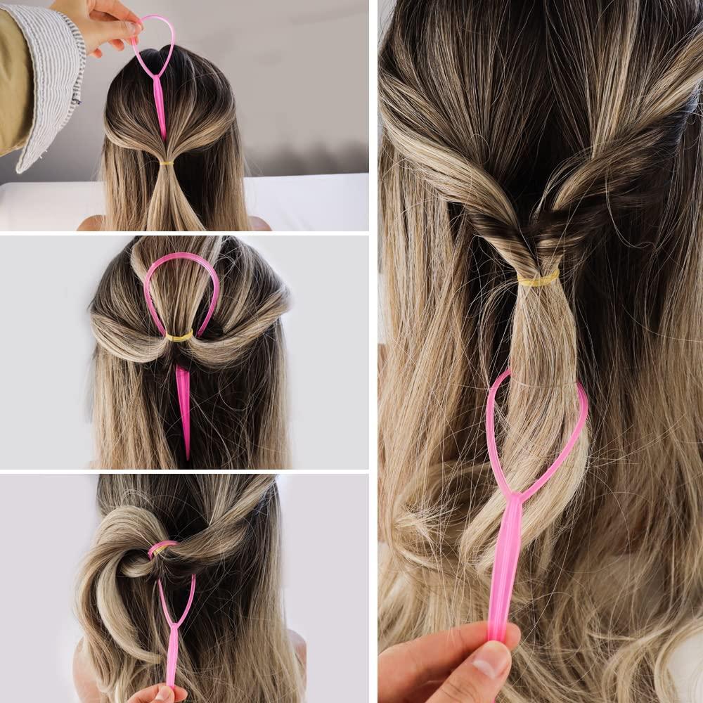 4Pcs Hair Braiding Tool, DIY Styling Tool Kit Updo Ponytail Maker  Accessories Topsy Braid, Topsy Tail Hair Tool,Hair Loop Styling French  Braid Pull Through Tool Braiding Comb for Parting Rat Tail Combs