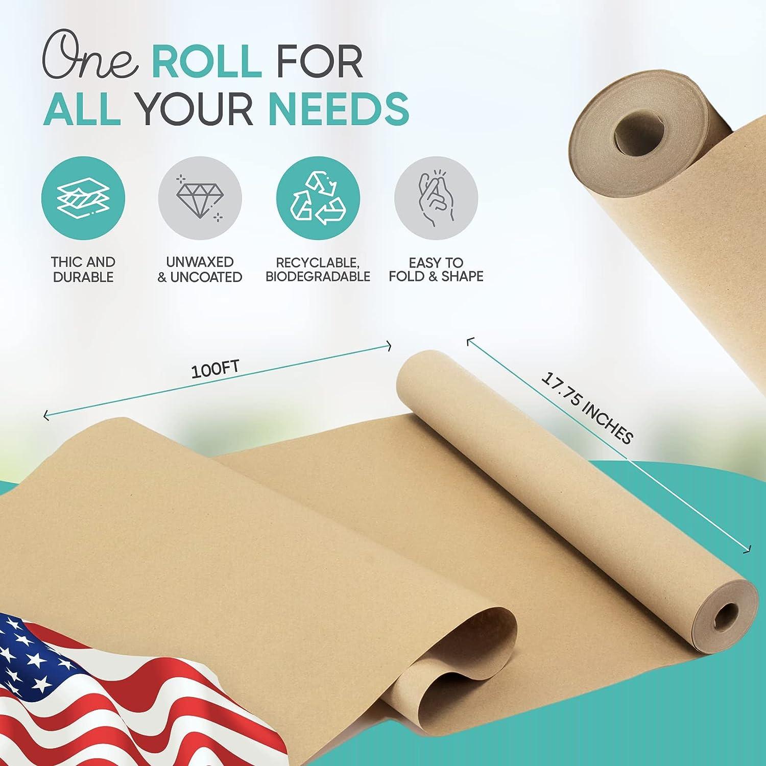 Kraft Brown Wrapping Paper Roll 18 x 1,200 (100 ft) – 100% Recyclable  Craft Construction and Packing Paper for Use in Moving, Bulletin Board  Backing