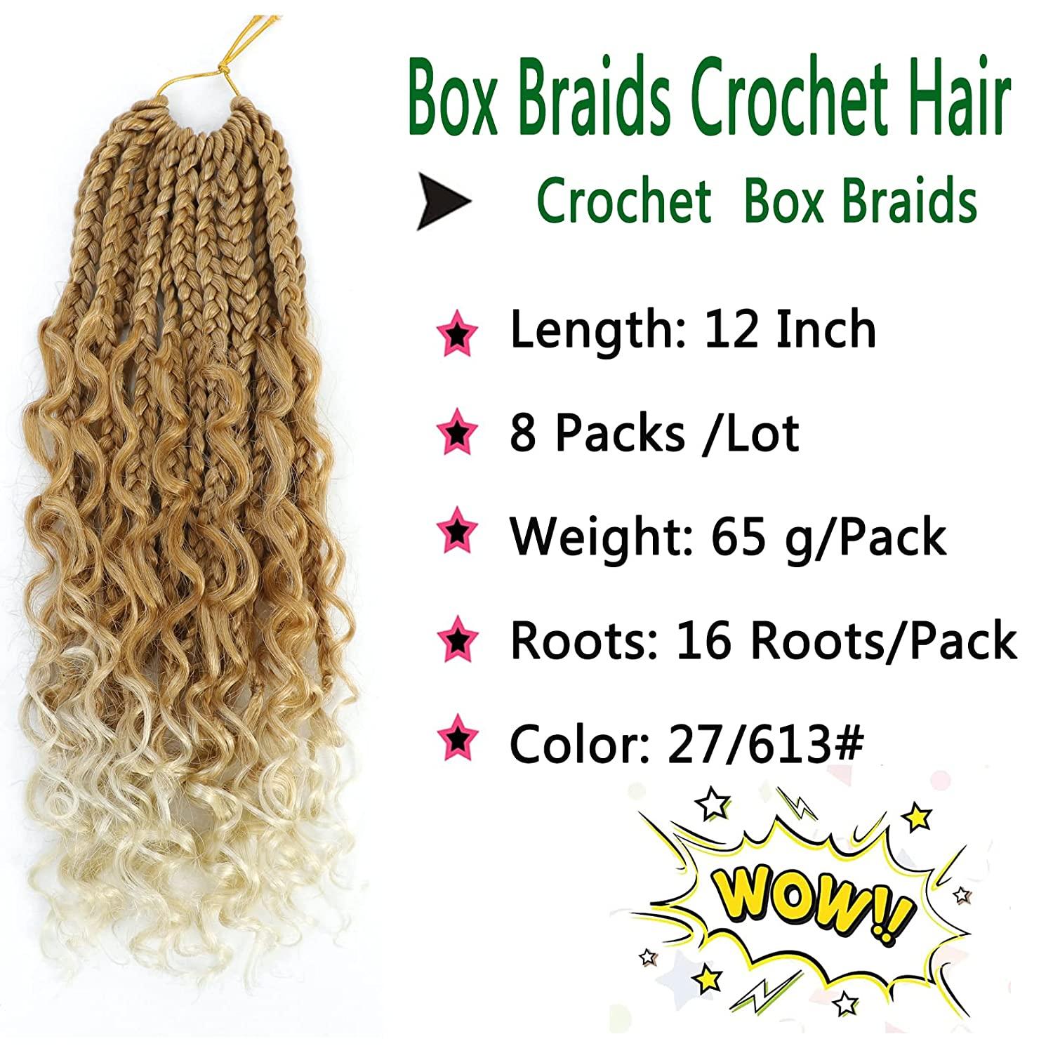 COOKOO 10 Inch Goddess Box Braids Crochet Hair With Curly Ends 8 Pack  Bohemian Hippie Box Braids Pre-looped Crochet Hair Synthetic Crochet  Braiding Hair for Black Women 1B 10 Inch (Pack of 8) 1B
